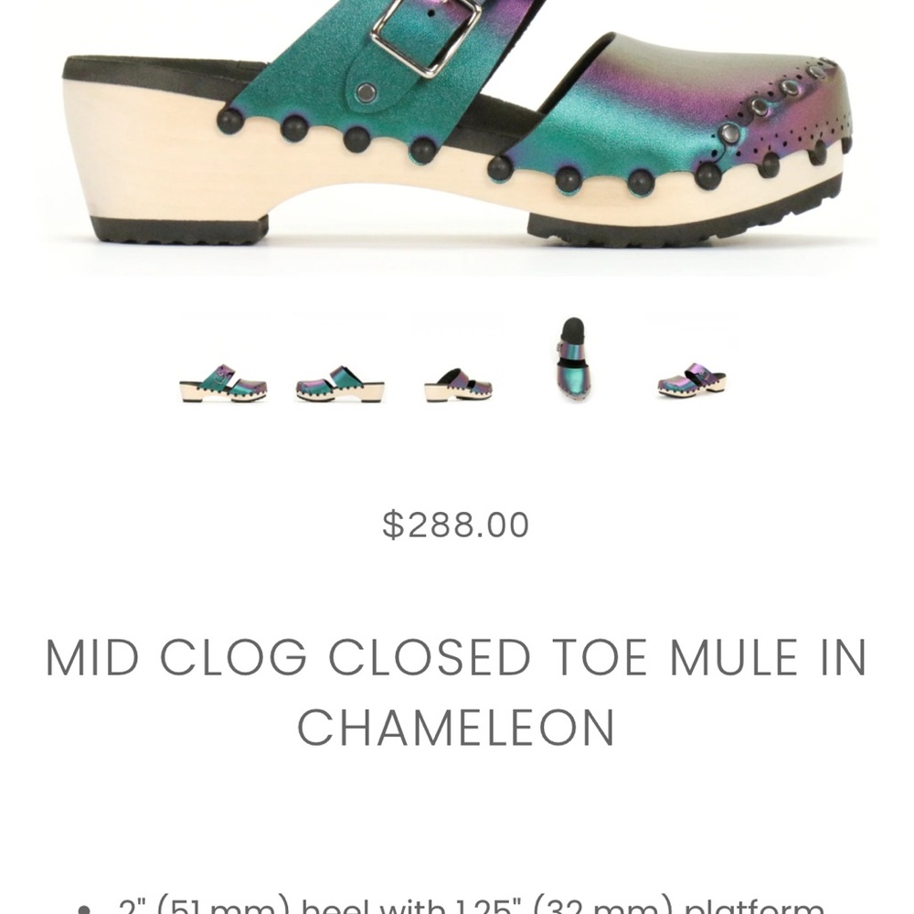 Mohop MID CLOG CLOSED TOE MULE IN CHAMELEON iridescent fits 8 or 8.5 - Picture 3 of 13